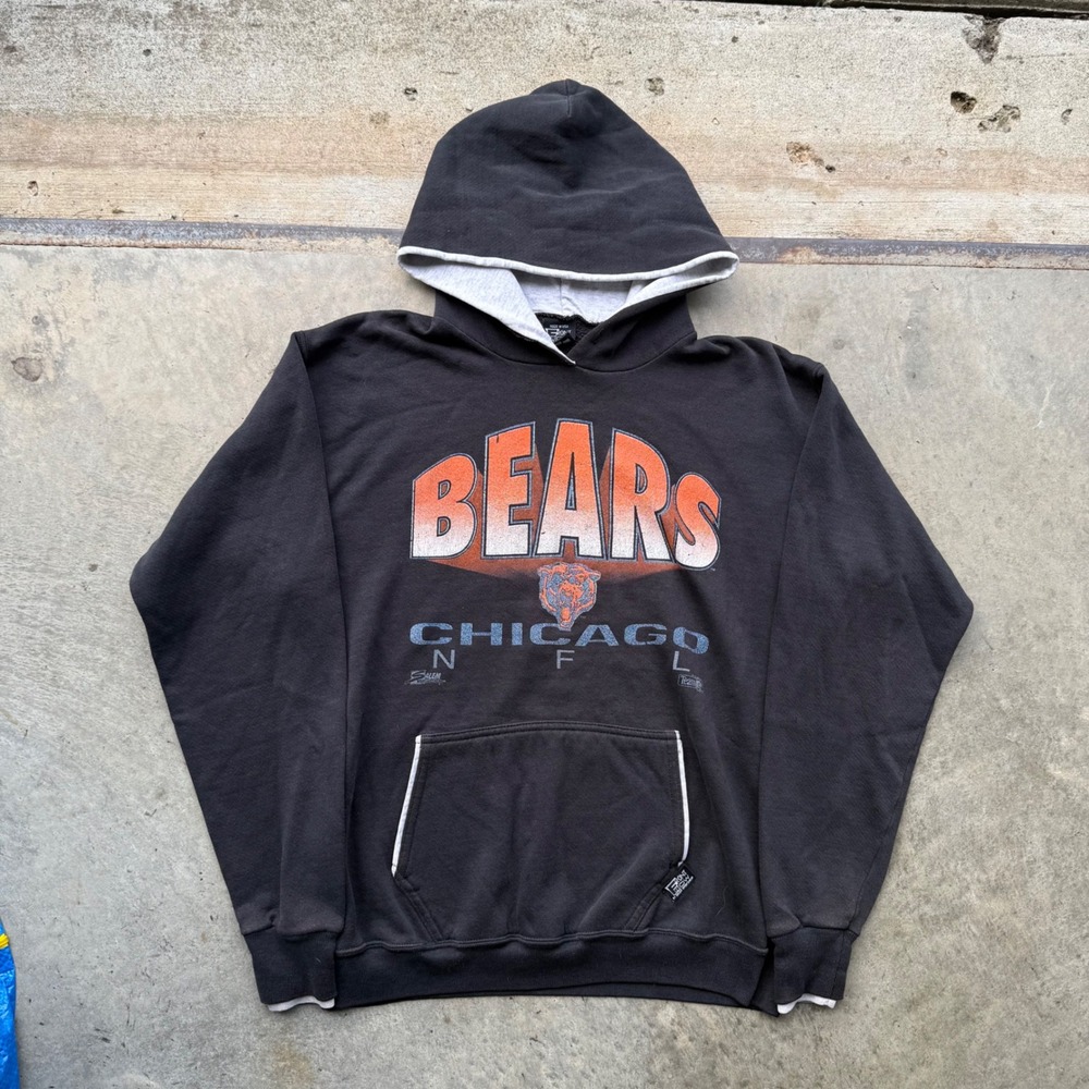 Vintage Chicago Bears Hoodie Salem Sportswear NFL 90s Made in USA Black Large